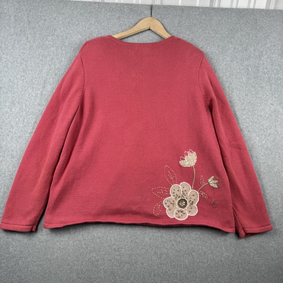 Vintage CJ Banks Sweater Womens 2X Pink Floral Embroidered Cardigan Y2K Granny - Picture 2 of 11